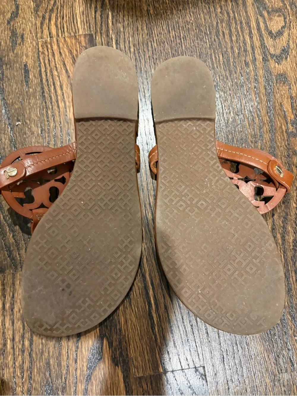 Tory Burch Cognac Leather Logo Thong Sandals